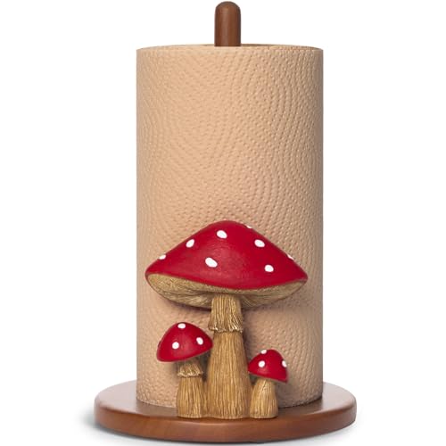 YLOVAN Mushroom Paper Towel Holder - Cottagecore Decor Mushroom Kitchen Home Cottagecore Accessories Cute Stuff, Unique Wood Paper Towel Holder Stand Kitchen Countertop 12.5×7 in - Image 1