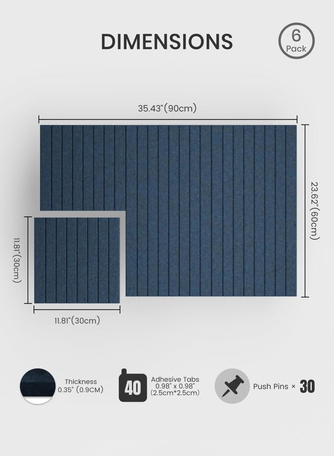 Bumusty Large Cork Board 36"x24" Alternative - 6 Pack Felt Wall Tiles with 40 Safe Removable Adhesive Tabs, 30 Pushpins, Cork Boards for Walls Pin Board Notice Board Office Decor-Denim Blue - Image 2