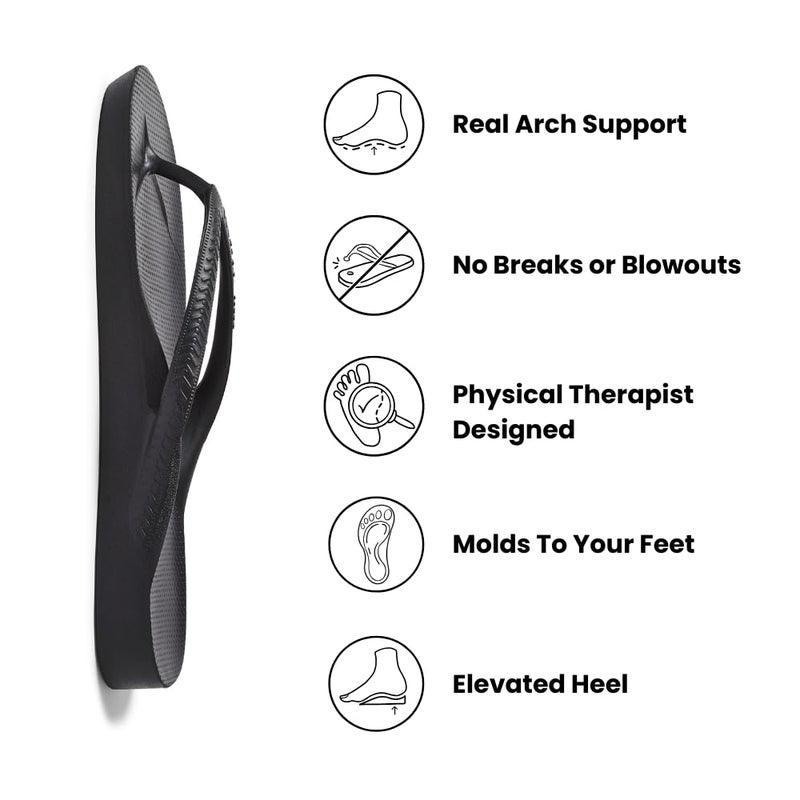 Archies Arch Support Flip Flops for Men & Women â€“ Orthotic Sandals for Plantar Fasciitis Relief â€“ Lightweight, Cushioning, Shock-Absorbing Sandals for Walking, Foot Pain & All-Day Comfort - Black (US Men's 7 / US Women's 8) - Image 2