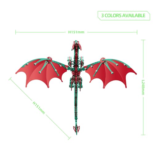 OreilleStar 3D Metal Dragon Puzzle Mechanical Model Building Kit Green and Red Assembly Puzzle for Adults Gift Green Red Dragon - Image 5