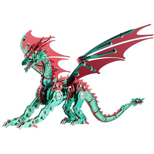 OreilleStar 3D Metal Dragon Puzzle Mechanical Model Building Kit Green and Red Assembly Puzzle for Adults Gift Green Red Dragon - Image 1