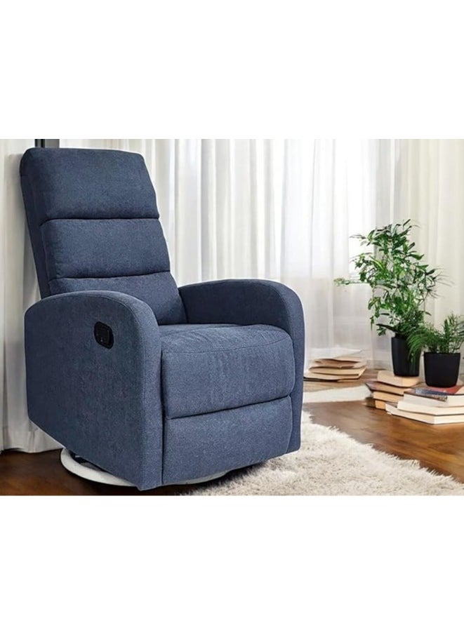 Multi Home Furniture Best Single Recliner 360 Sofa MH-03855 FABRIC Modern Rocker Ergonomic Lounge 360 Degree Swivel With Single Sofa Seat Living Room Chair (Blue)  - Image 1