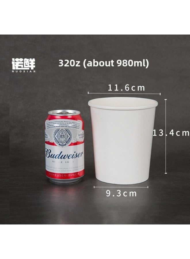 Disposable Paper Bowl Meal Box Kraft Paper Soup Bucket Round Bucking Box Without Lid Take-away Box Bucking Bowl Soup Bowl Porridge Cup-Color:32-ounce White Porridge Bucket Without Lid - Image 1