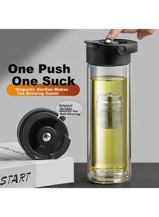 PAKCHOICE زجاجة شاي باك تشويس مع شفط مغناطيسي، زجاجة ماء مزدوجة الطبقة للرجال، قسم شاي محمول - Image 1