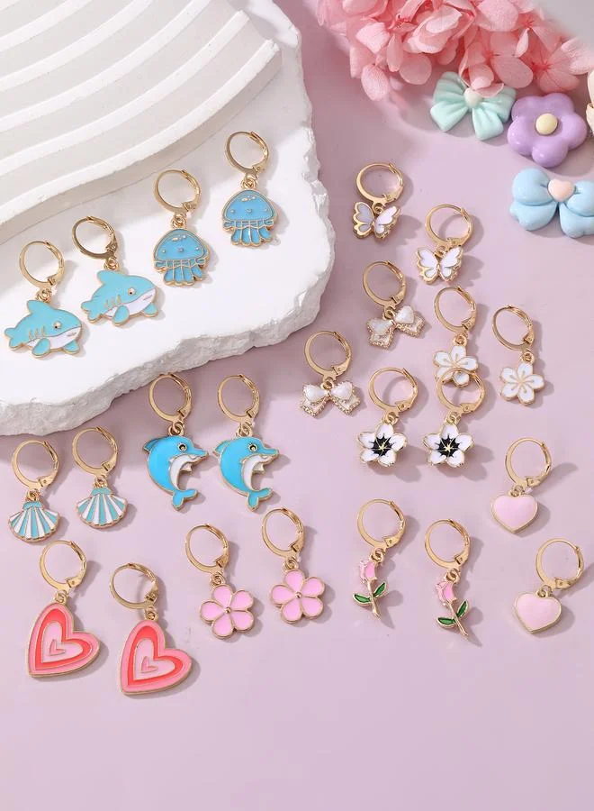 Take Two  Set of 12 - Dolphin and Heart Design Dangle Earrings for Women | Best Price UAE