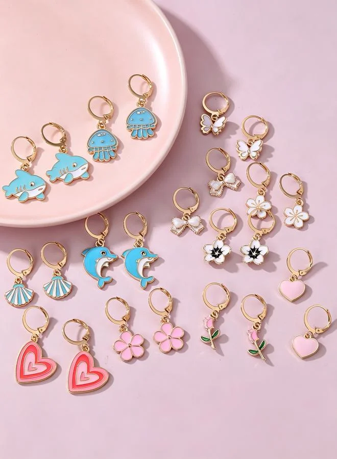 تايك تو Set of 12 - Dolphin and Heart Design Dangle Earrings