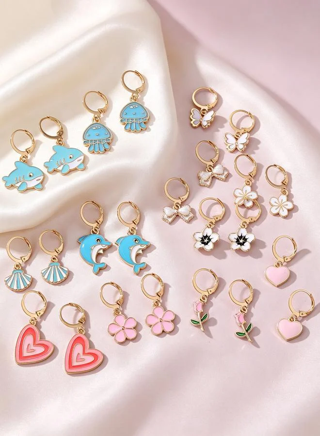 تايك تو Set of 12 - Dolphin and Heart Design Dangle Earrings