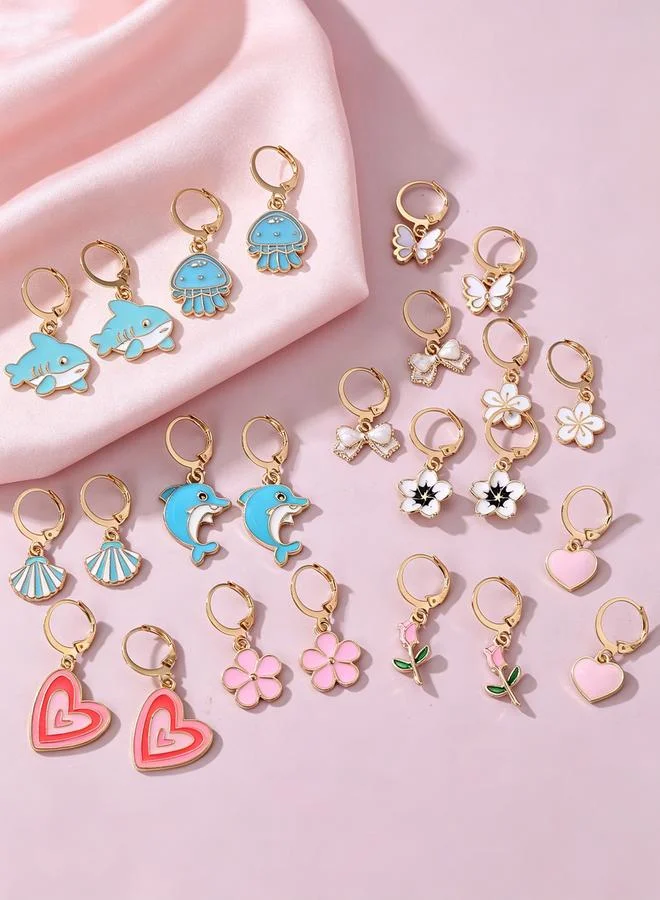Take Two  Set of 12 - Dolphin and Heart Design Dangle Earrings for Women | Best Price UAE