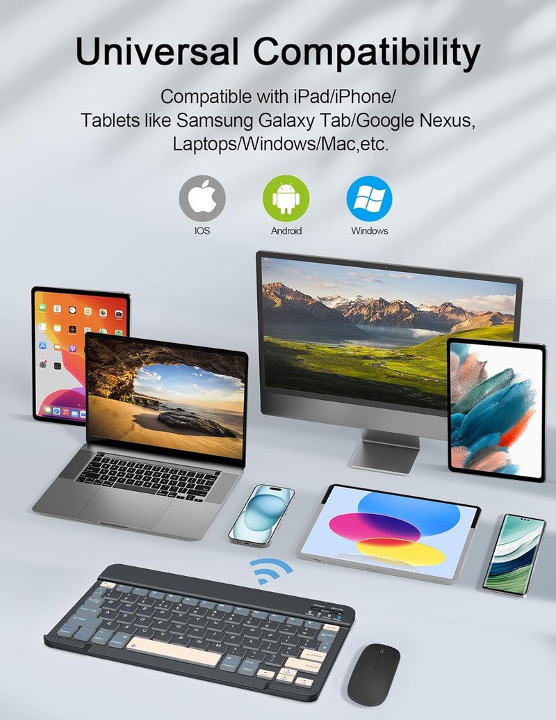 Nsyee Bluetooth Keyboard and Mouse, Universal Compact Wireless Keyboard, Rechargeable Portable Keyboard for iPad/Samsung/Tablet/iOS/Android/Windows, UK Layout - Image 2