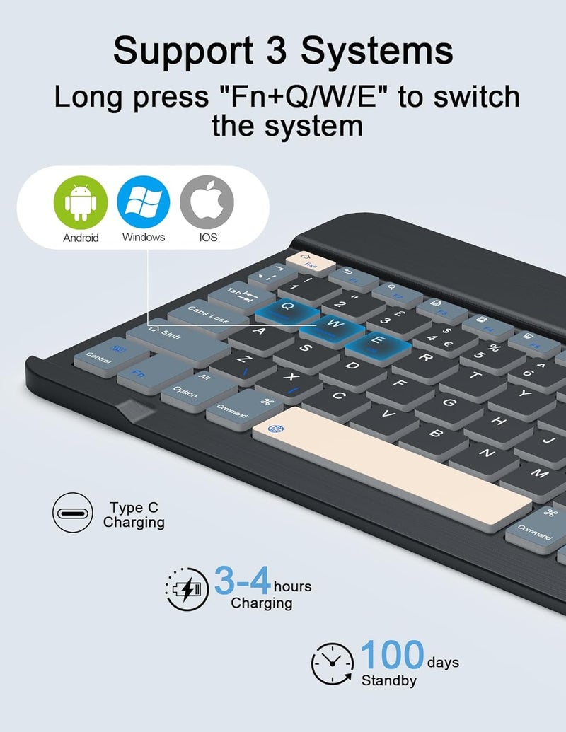 Nsyee Bluetooth Keyboard and Mouse, Universal Compact Wireless Keyboard, Rechargeable Portable Keyboard for iPad/Samsung/Tablet/iOS/Android/Windows, UK Layout - Image 5