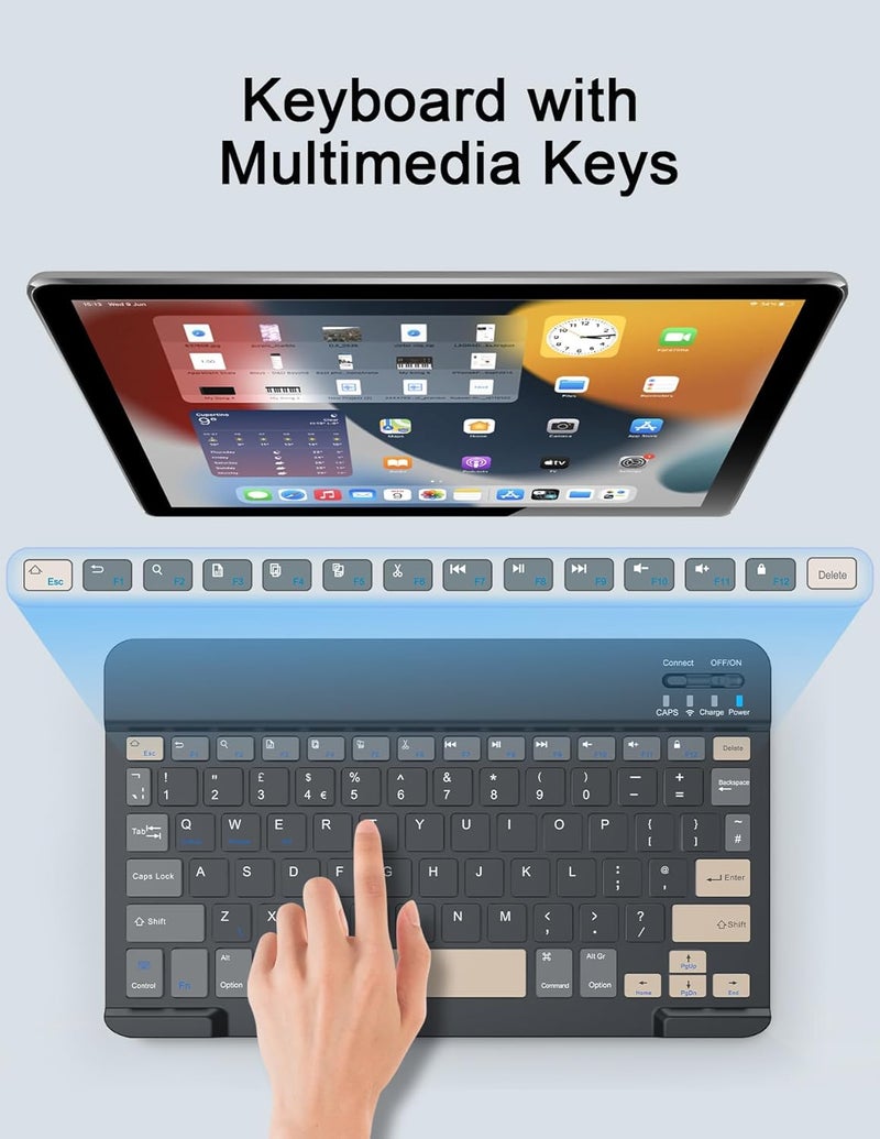 Nsyee Bluetooth Keyboard and Mouse, Universal Compact Wireless Keyboard, Rechargeable Portable Keyboard for iPad/Samsung/Tablet/iOS/Android/Windows, UK Layout - Image 3