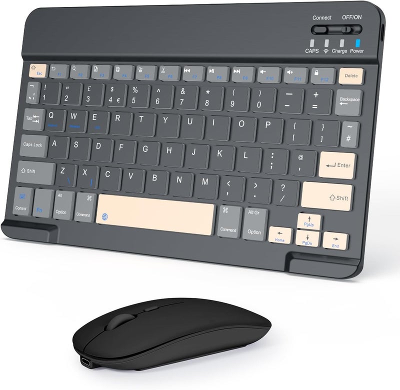 Nsyee Bluetooth Keyboard and Mouse, Universal Compact Wireless Keyboard, Rechargeable Portable Keyboard for iPad/Samsung/Tablet/iOS/Android/Windows, UK Layout - Image 1
