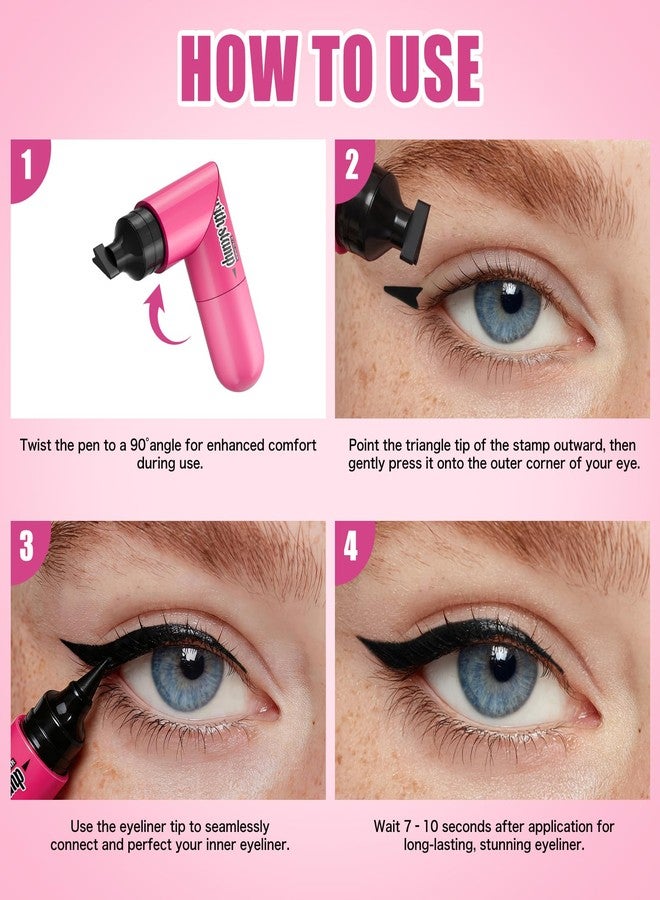 Aseawave Dual Ended Black Eyeliner Stamp, 2 in 1 Winged Cat Eye Stamp & Felt-tip Eyeliner Pen, 90° Ergonomic, Waterproof, Smudge-Proof Liquid Eye Liner Pen, 2ml High Capacity, Long Lasting Finish - Image 5