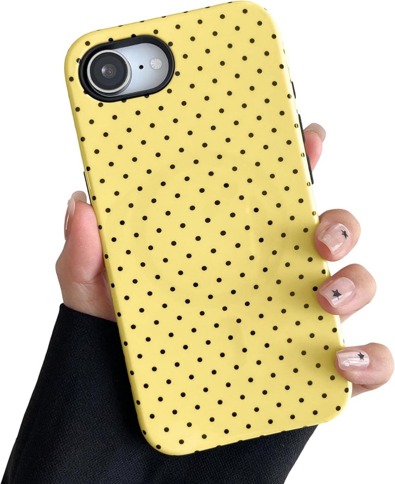 Diverse operation compatible Magnetic for iPhone 16e/iPhone 17e Case,Polka Dot Design,Yellow | Compatible with Magsafe,Girly Aesthetic Chic Style,Dual Layer Hybrid Shockproof Protection General compatible practical design - Image 1