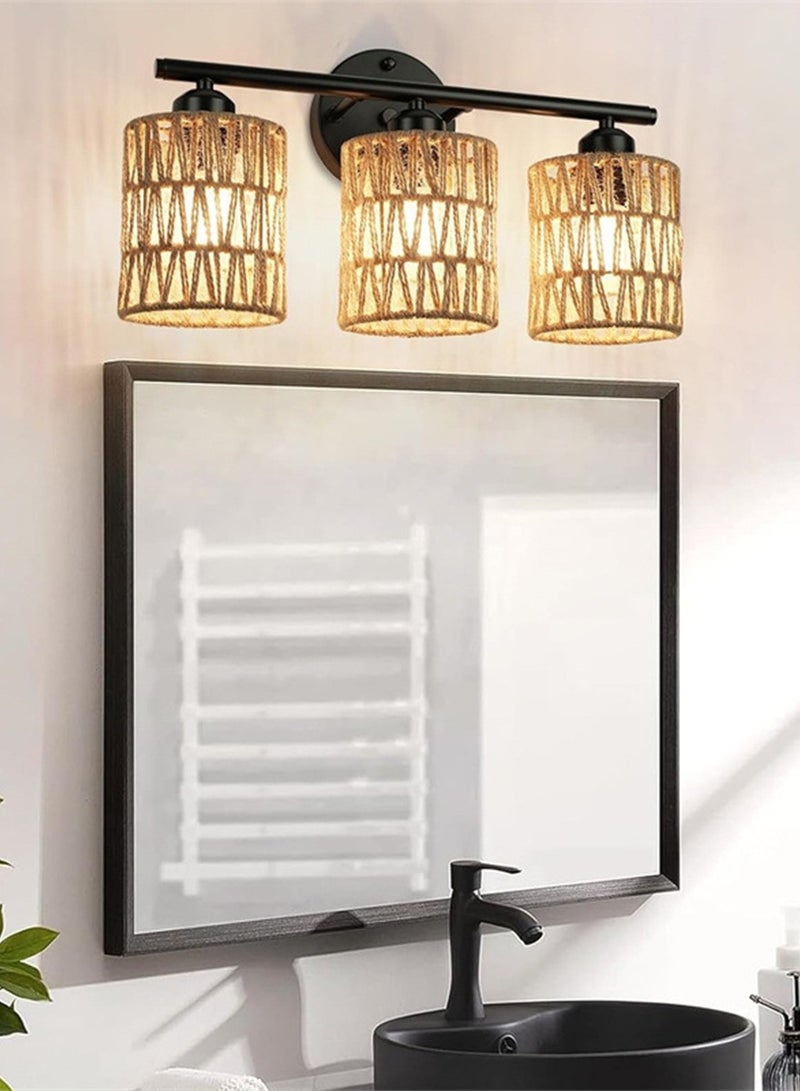 Momozone مصباح حائط بوهيمي مع غطاء مصباح مضفر وأدوات إضاءة منسوجة يدويًا لغرفة النوم والحمام وغرفة المعيشة - Image 1