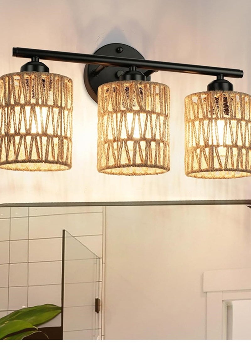 Momozone مصباح حائط بوهيمي مع غطاء مصباح مضفر وأدوات إضاءة منسوجة يدويًا لغرفة النوم والحمام وغرفة المعيشة - Image 2