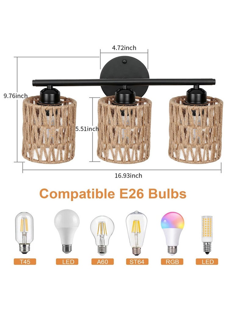 Momozone مصباح حائط بوهيمي مع غطاء مصباح مضفر وأدوات إضاءة منسوجة يدويًا لغرفة النوم والحمام وغرفة المعيشة - Image 5