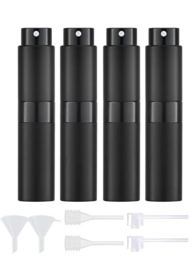 Generic - 4-Piece 8ml Perfume Atomizer Refillable, Portable Empty Mini Spray Bottle for Perfume, Cologne, Liquid Sprayer, Rotating Design Use Aluminum Shell And Glass Liner (Includes Dispensing Tool, Black) - Image 1