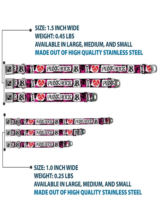 Buckle Down Dog Collar Seatbelt Buckle I Heart Punk Rock Safety Pins Black Fuchsia White 15 to 26 Inches 1.0 Inch Wide - Image 3