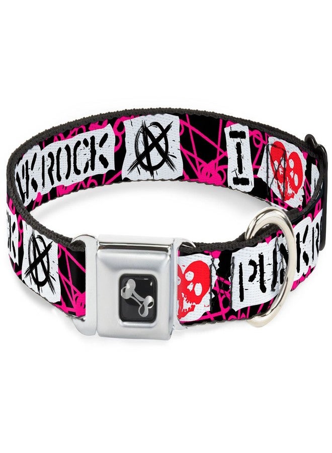 Buckle Down Dog Collar Seatbelt Buckle I Heart Punk Rock Safety Pins Black Fuchsia White 15 to 26 Inches 1.0 Inch Wide - Image 1