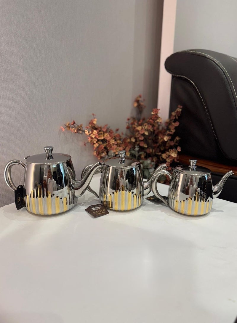 طقم براريد ستانلس ستيل 3 قطع فضي ذهبي خالية من البيسفينول أ