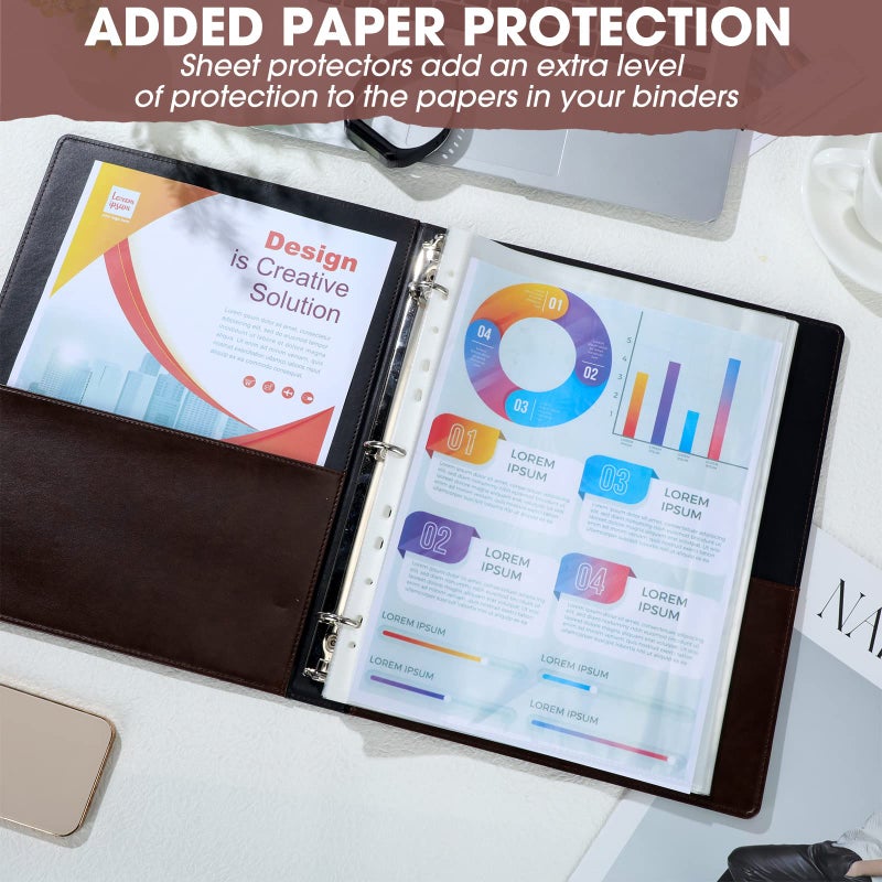 Marspark 2 Pcs Vintage Hardback 3 Ring Binder Professional Leather Binder Organizer Round Rings Holds 200 Sheets with 2 Inner Pockets(1 Inch,Brown, Black) - Image 4