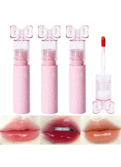 Pack of 3 Cute Bow Lip Gloss 3 Colors Glossy Lip Stain Set Watery Mirror Liquid Lipstick Long Lasting Moisturizing Create Plumping Pout Cute Makeup Gift for Girls