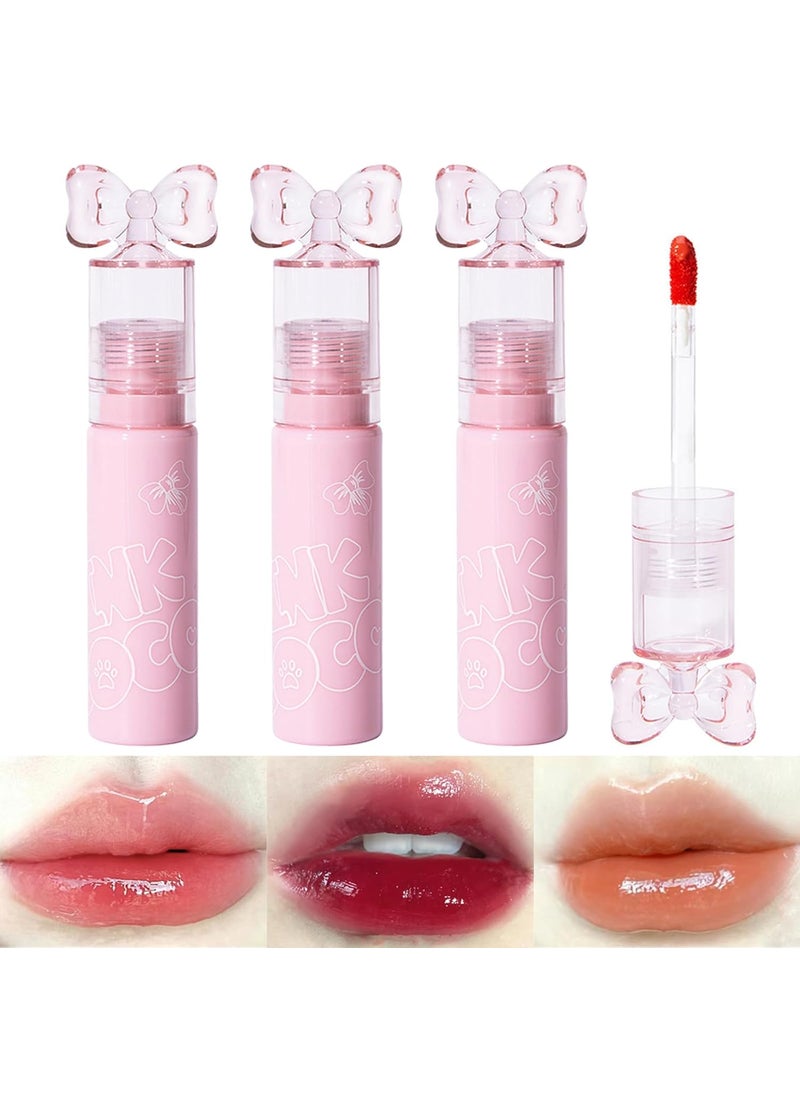 Miaritick - Pack of 3 Cute Bow Lip Gloss 3 Colors Glossy Lip Stain Set Watery Mirror Liquid Lipstick Long Lasting Moisturizing Create Plumping Pout Cute Makeup Gift for Girls - Image 1