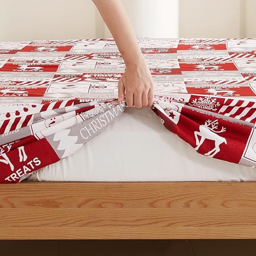 Vaulia Christmas Bed Sheets Queen Soft Microfiber Grey and Red Plaid Snowflake Senta 4 Piece Sheets Set with 1 Fitted Sheet 1 Flat Sheet 2 Pillowcases - Image 5