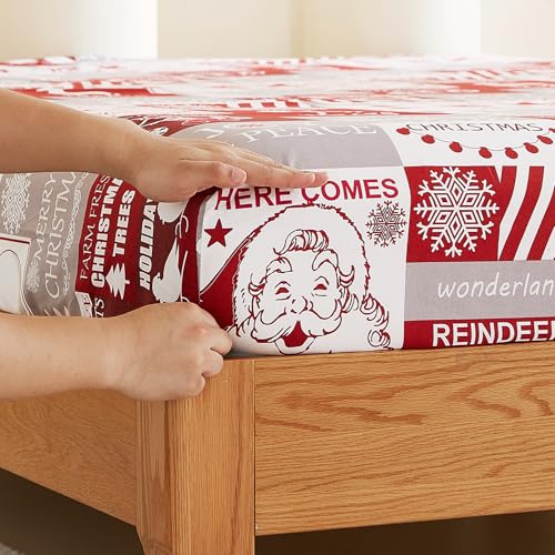 Vaulia Christmas Bed Sheets Queen Soft Microfiber Grey and Red Plaid Snowflake Senta 4 Piece Sheets Set with 1 Fitted Sheet 1 Flat Sheet 2 Pillowcases - Image 3
