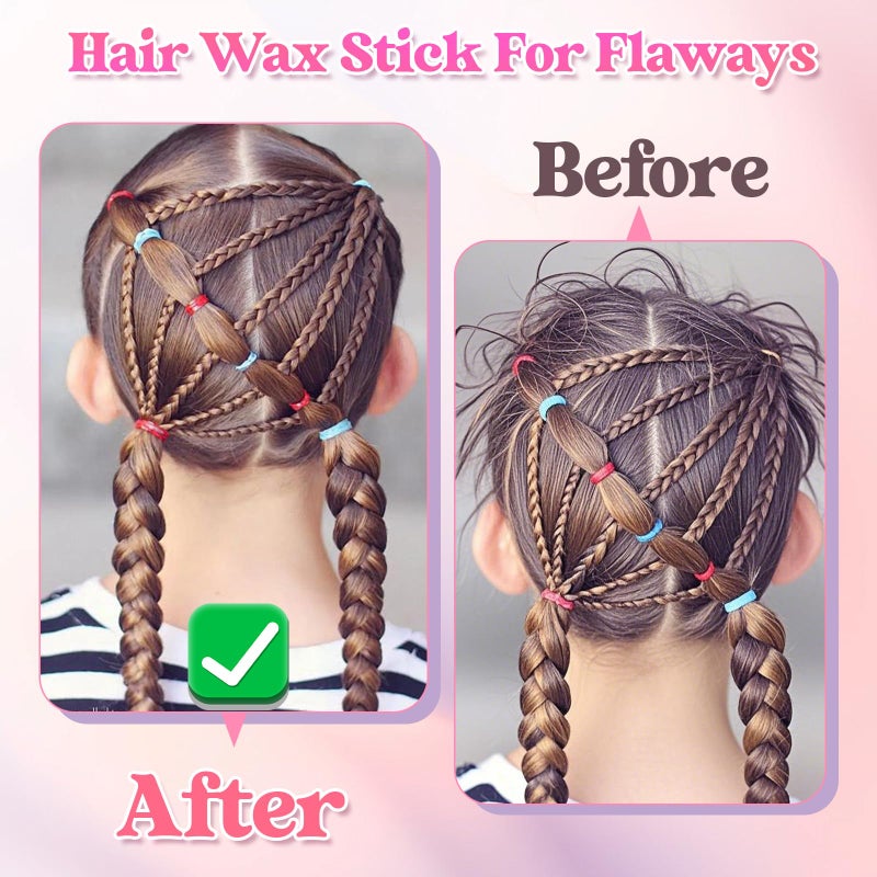 Xinfox Hair Wax Stick, Slick Back Hair Brush, Wax Stick for Flyaways, Rat Tail Comb Edge Brush Styling Tool Set Accessories for Women Girls(Pink) - Image 2