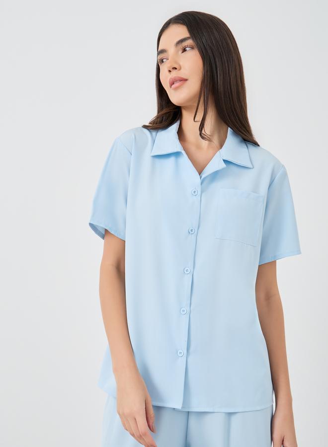 Take Two Solid Buttoned Short Sleeve Shirt and Pyjama Set - Image 2