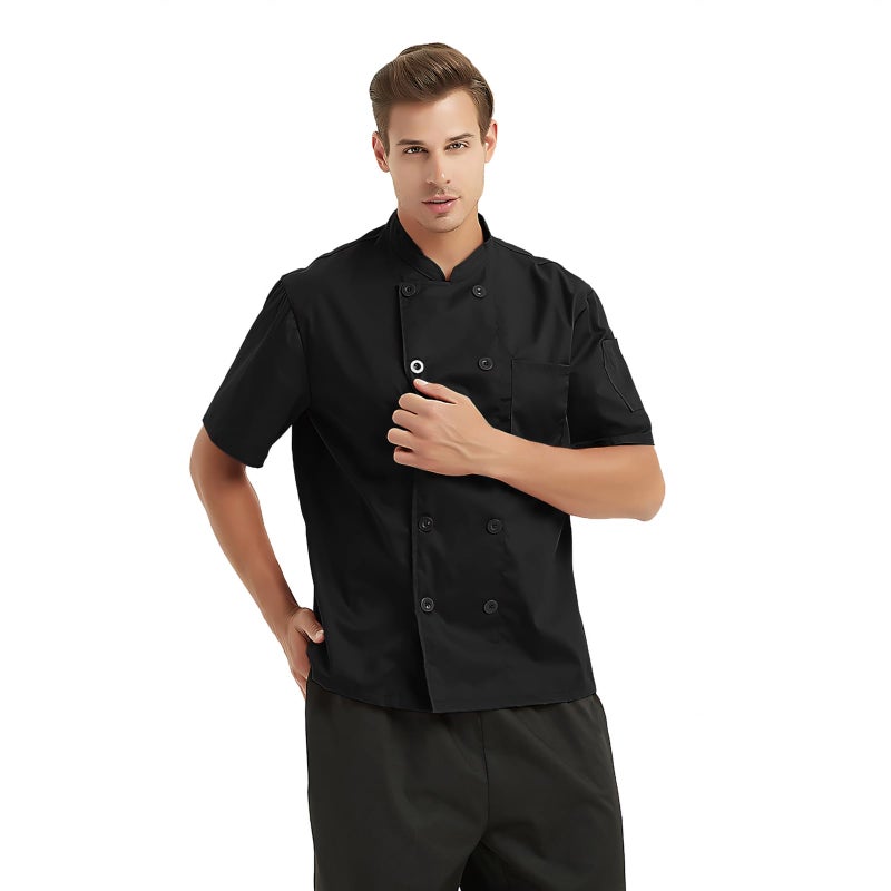 TopTie Unisex Short Sleeve Chef Coat Jacket, Black - Image 4