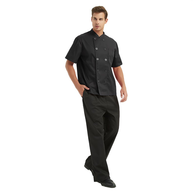TopTie Unisex Short Sleeve Chef Coat Jacket, Black - Image 5
