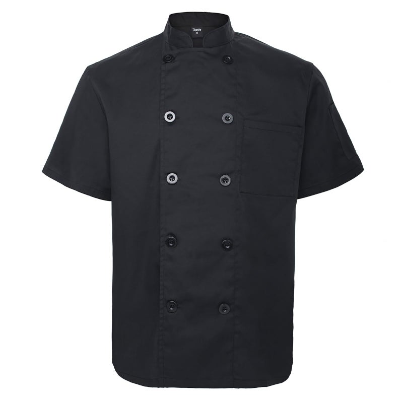 TopTie Unisex Short Sleeve Chef Coat Jacket, Black - Image 1