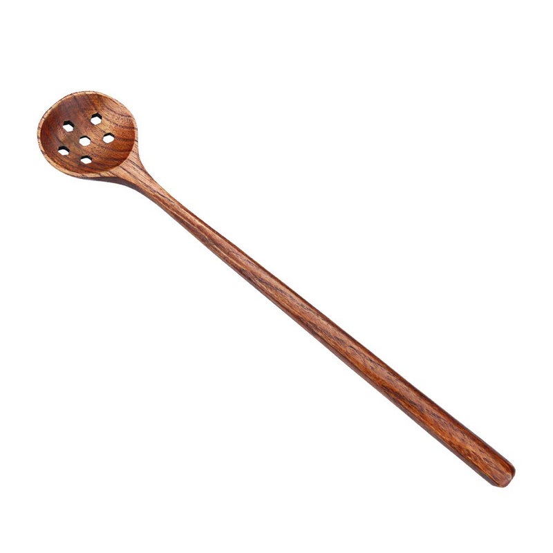 1 PC Korean Style 109 Long Handle Wooden Round Slotted Spoons for Jam Olive