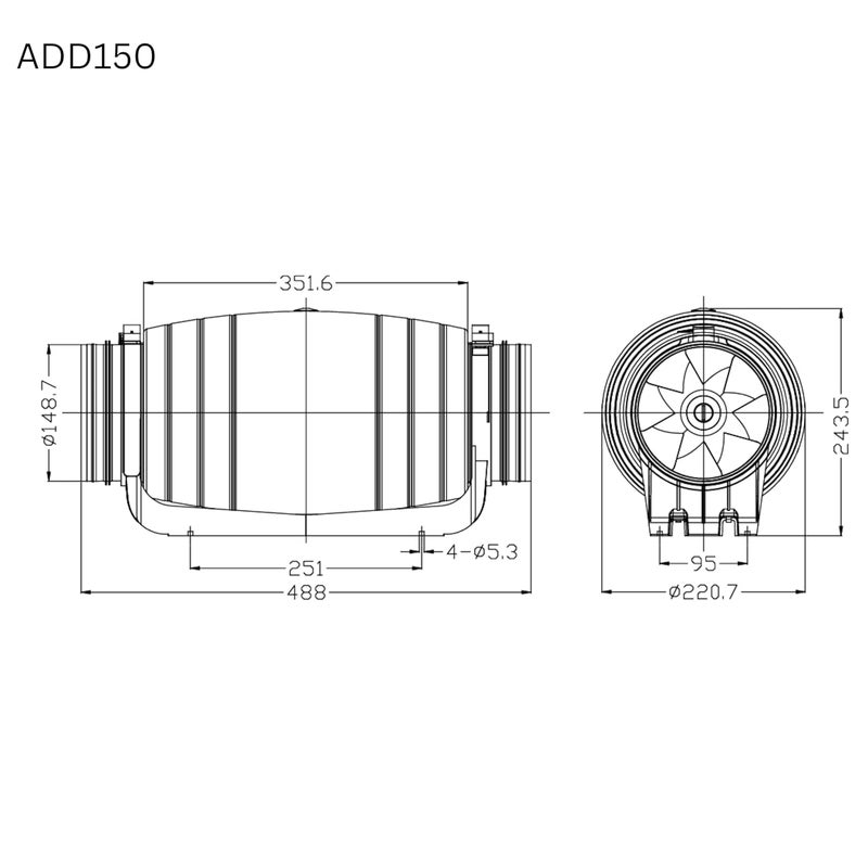 Astberg Astberg Silent Mix Flow ADD150P 150mm6 530 cmh Silent Mix FlowInline Duct FanDuct ExhaustInline ExhaustCircular Inline FanAir Circulation SystemFresh Air Ventilation System  - Image 5