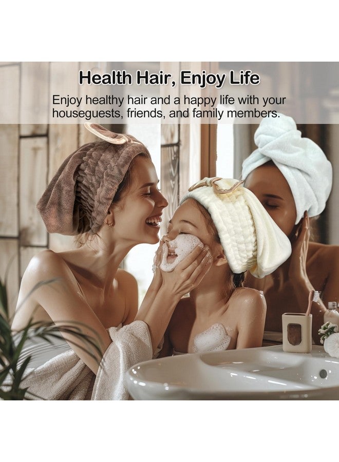 Jseng Jseng Microfiber Hair Towel Caps, 3 Packs, Fast Drying, Cute Bowtie Design, Cream, Khaki, Pink, Women & Girls Aged 14 And Above - Image 2