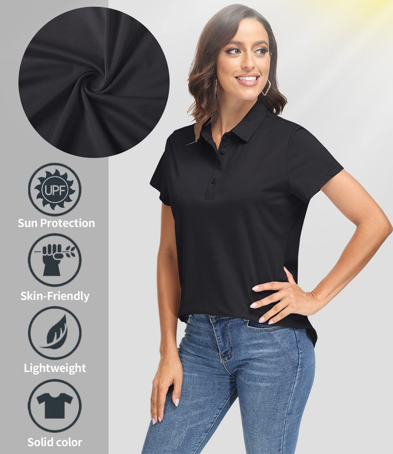 TACVASEN Women's Polo Short Sleeve UPF 50+ Sun Shirt Quick Dry Golf Athletic Casual Work Shirt Black - Image 3