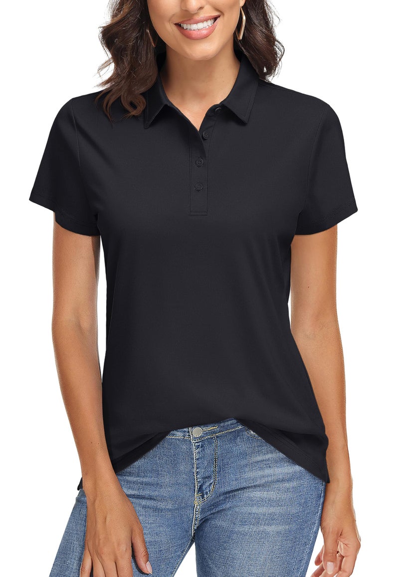 TACVASEN Women's Polo Short Sleeve UPF 50+ Sun Shirt Quick Dry Golf Athletic Casual Work Shirt Black - Image 1