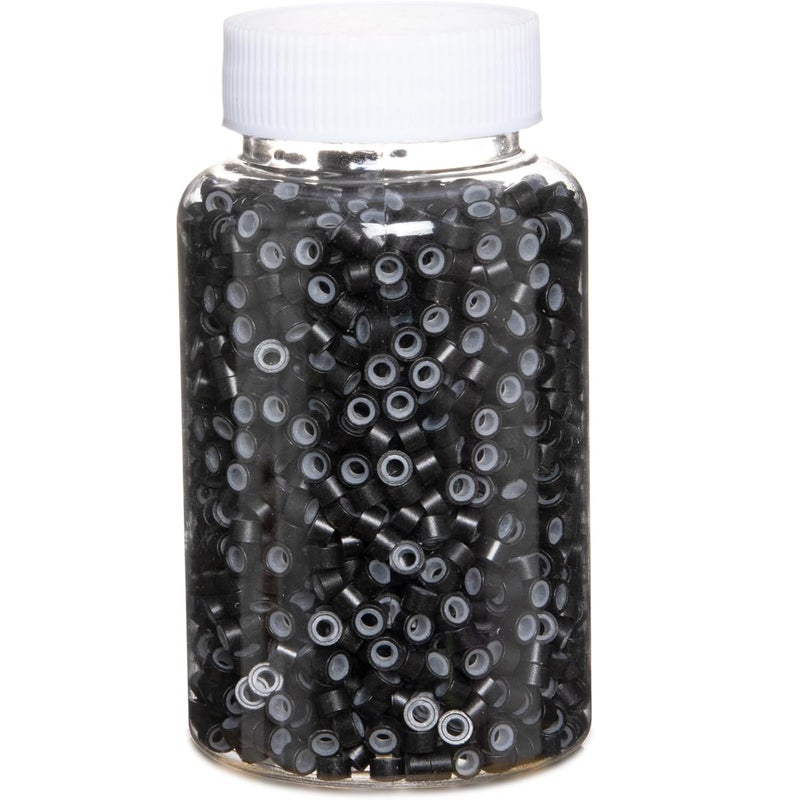 GOTDYA 2500pcs Hair Extentions Micro Rings Links Beads 5mm Silicone Lined Beads for Human Hair Extensions ToolBlack