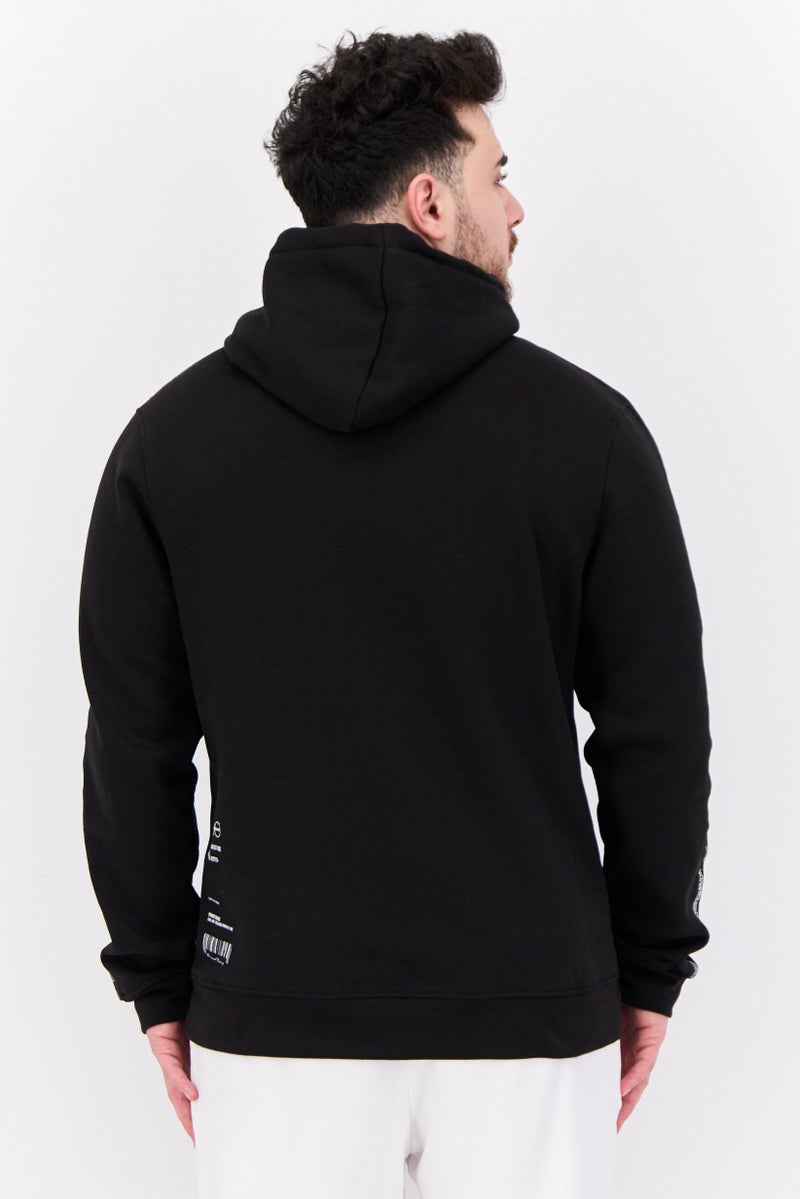 CROSSHATCH Men Hooded Brand Logo Long Sleeves Sweatshirt, Black - Image 3