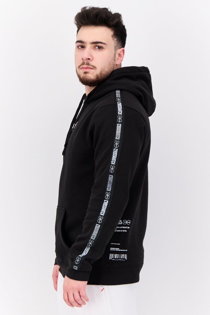 CROSSHATCH Men Hooded Brand Logo Long Sleeves Sweatshirt, Black - Image 2