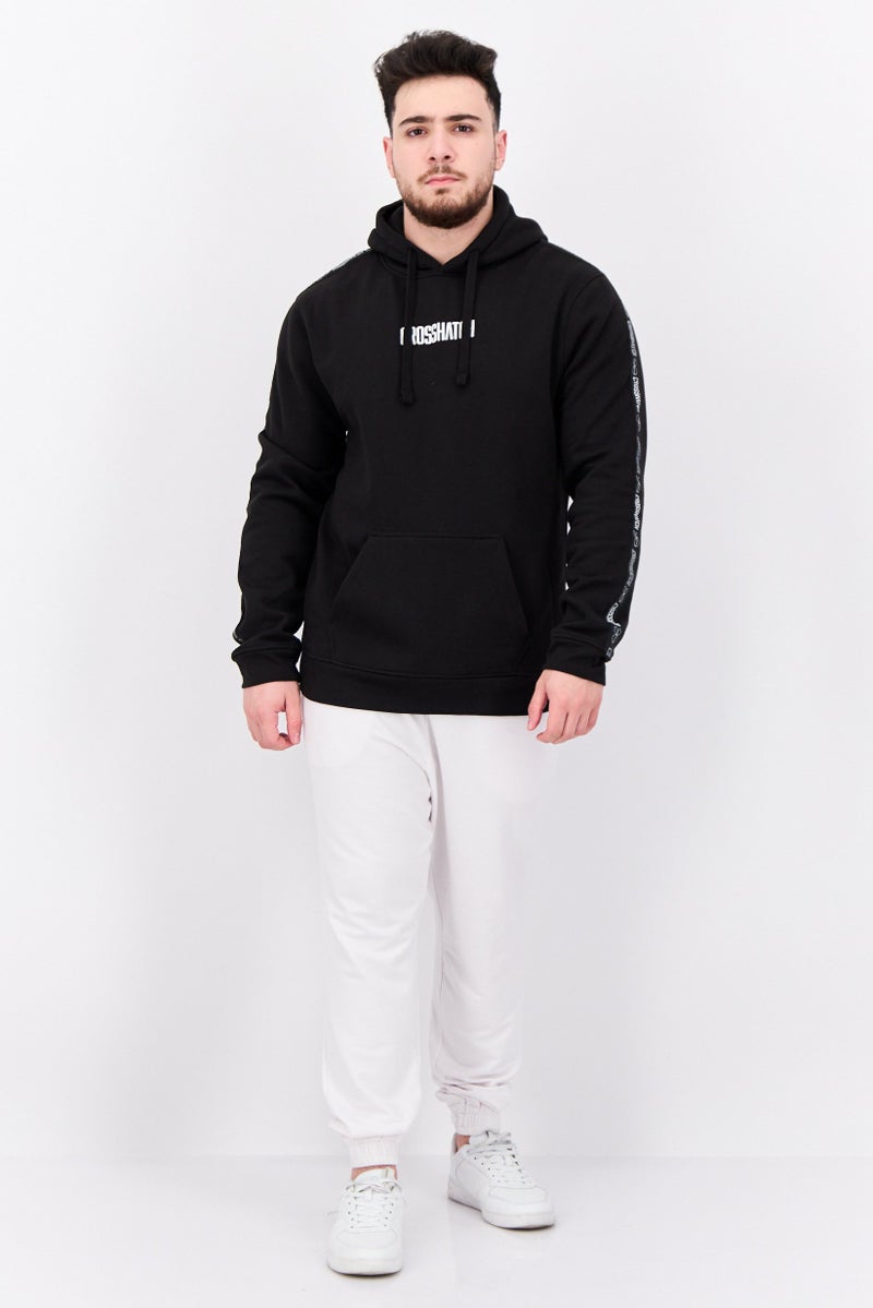 CROSSHATCH Men Hooded Brand Logo Long Sleeves Sweatshirt, Black - Image 4