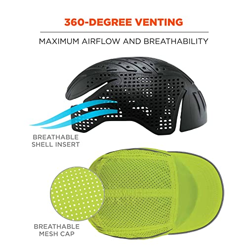 Ergodyne Skullerz 8955 Lightweight Bump Cap, Baseball Hat Style, Breathable Head Protection, Long Brim, Lime - Image 4