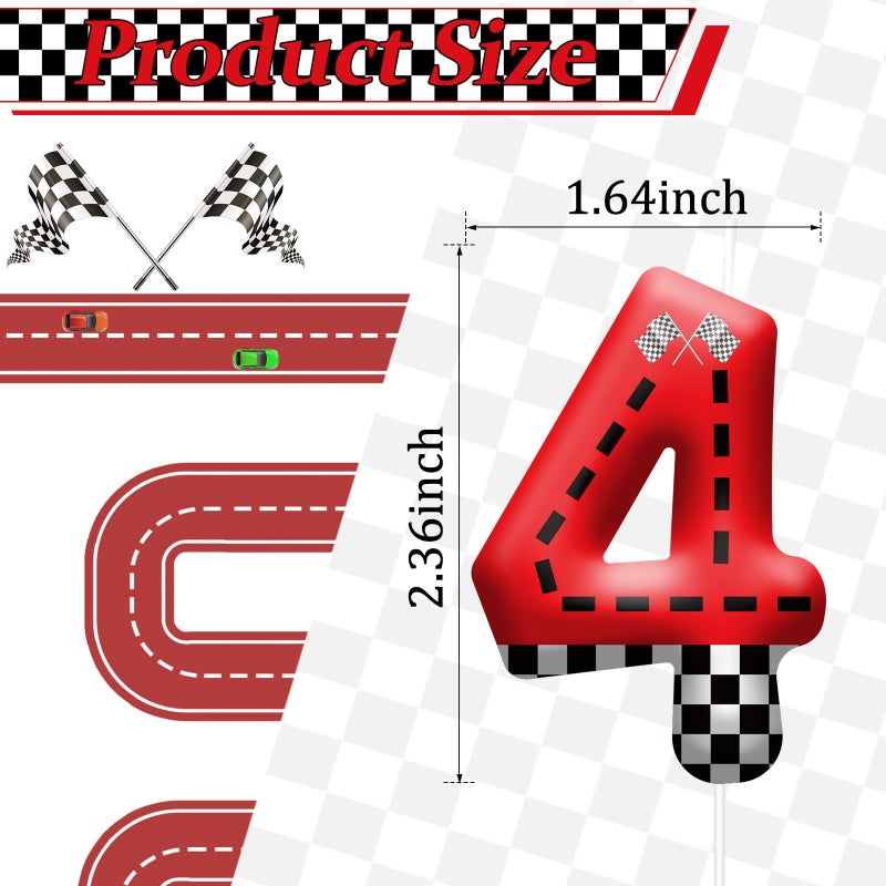 AXBMM Racing Car Theme Birthday Candle with Checkered Flag Design - Durable Cake Topper for Race Car Party Decorations,Birthday Supplies - Number 4 Candle for Racing Themed Celebrations - Image 2