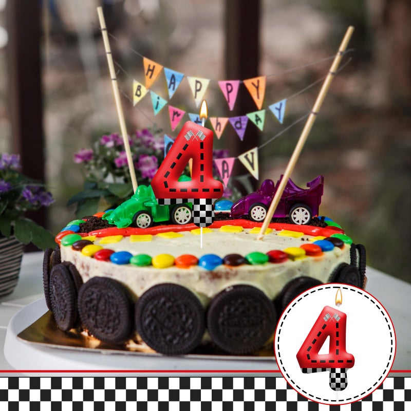 AXBMM Racing Car Theme Birthday Candle with Checkered Flag Design - Durable Cake Topper for Race Car Party Decorations,Birthday Supplies - Number 4 Candle for Racing Themed Celebrations - Image 4