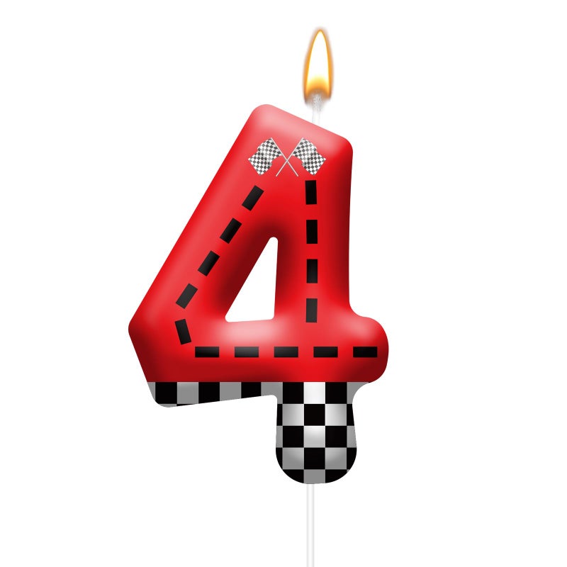 AXBMM Racing Car Theme Birthday Candle with Checkered Flag Design - Durable Cake Topper for Race Car Party Decorations,Birthday Supplies - Number 4 Candle for Racing Themed Celebrations - Image 1