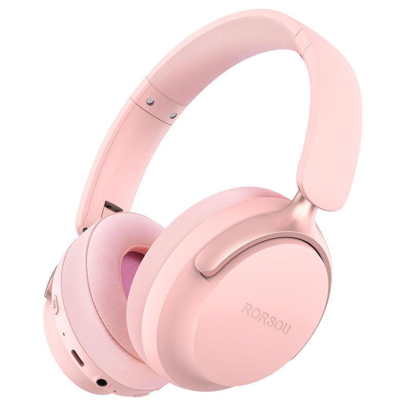 RORSOU B8 Bluetooth Headphones Over Ear, 6 EQ Music Modes and 50H Playtime Deep Bass Wireless Headphones with Mic, Lightweight Folding HiFi Stereo Headset for iPad/Travel/Tablet/PC/Home Pink - Image 1
