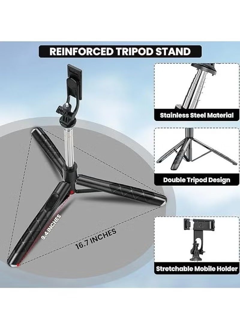 TIGER 180cm/70.86 Inches Extra Long Selfie Stick Tripod – Anti-Shake Balance Handle, Dual Lights Portable Stainless Steel Tripod with Rechargeable Bluetooth Remote for Smartphones, Cameras, Vlogging, Photography, Video Recording, and Live Streaming  - Image 5